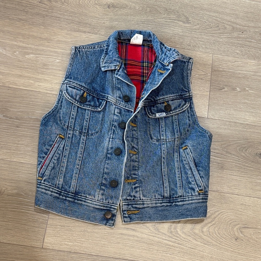 Vintage Denim flannel Lined Lee Vest! Youth 10
